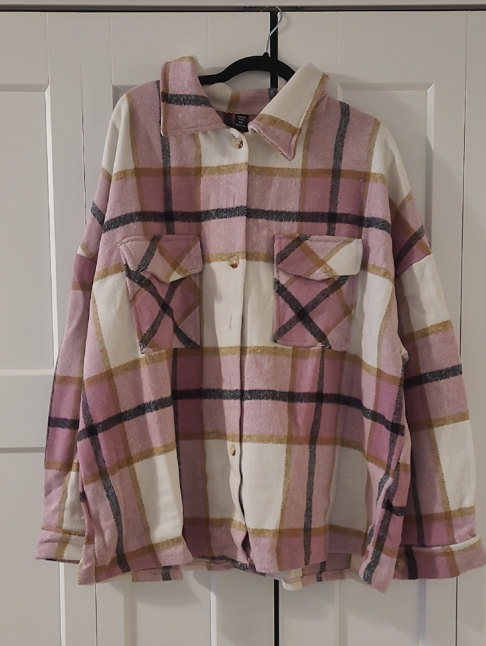 Pink And White Plaid "Shacket" Buttondown Jacket